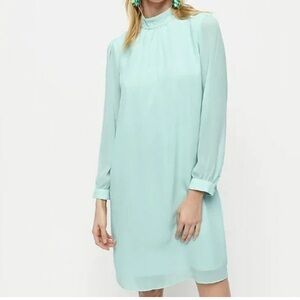 NWT J. Crew Long Sleeve Mock Neck Shift Dress Mint Green 12 AK253